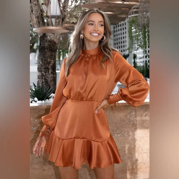 Petal & Pup NWT Rust Orange Satin Torena Dress - Picture 1 of 7